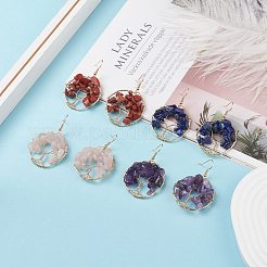Anello intrecciato con pietre preziose naturali e orecchini pendenti con albero della vita&nbsp;EJEW-JE04879