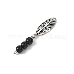 Большие подвески из сплава перьев с круглыми бусинами из синтетического черного камня&nbsp;PALLOY-JF04696