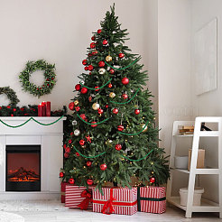 Ornements de Noël suspendus en perles rondes en bois&nbsp;HJEW-CA00084