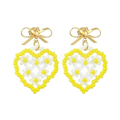 Pendientes colgantes con forma de corazón y cuentas de vidrio hechas a mano&nbsp;EJEW-MZ00369-02