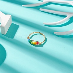 Anello da dito con perline intrecciate con semi di vetro color arcobaleno&nbsp;RJEW-TA00055