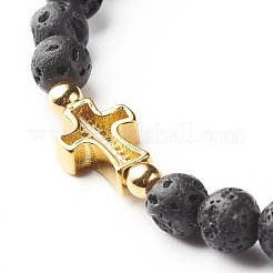 Set di braccialetti elastici con perline rotonde in howlite naturale e roccia lavica&nbsp;BJEW-JB06982-02