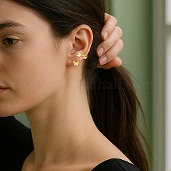 4 шт. двухцветные серьги-каффы из латуни с микропаве из прозрачного кубического циркония&nbsp;EJEW-HY0001-26