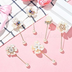 6 Stück 6 Stile Blumenbroschen aus Kunststoff und Harz mit Strassen&nbsp;JEWB-CJ0003-39