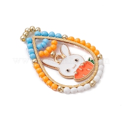 Пасхальная тематика стеклянные бусины каплевидной формы с подвесками в виде кроликов&nbsp;PALLOY-MZ00580-06