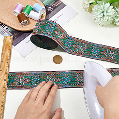 Жаккардовые ленты из полиэстера в этническом стиле с цветами&nbsp;SRIB-WH0011-263A