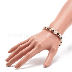 Natürlicher Mashan-Jade-Totenkopf und synthetisches türkisfarbenes (gefärbtes) Perlen-Stretch-Armband&nbsp;BJEW-JB08377-01