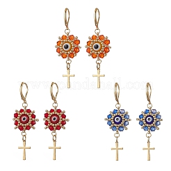 Сглаз с крестом 304 нержавеющая сталь стеклянные бусины серьги-гвоздики&nbsp;EJEW-MZ00420