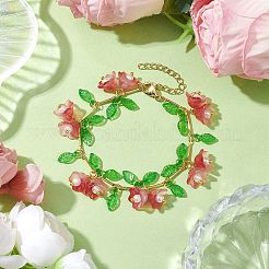 Bracelets à breloques en verre et acrylique à fleurs&nbsp;BJEW-JB10443-03