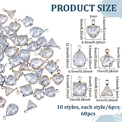 60 pz 10 stili ottone micro pavé zirconi cubici trasparenti ciondoli&nbsp;KK-ME0004-86