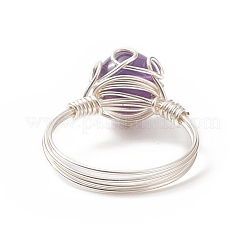Anello da dito con perline intrecciate in pietra naturale&nbsp;RJEW-TA00066