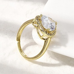 Регулируемые кольца для женщин с микропаве из латуни и кубическими цирконами&nbsp;RJEW-L130-003G