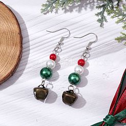 Boucles d'oreilles pendantes en forme de cloche avec perles en verre sur le thème de Noël&nbsp;EJEW-JE06153