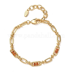 Ovale und büroklammerartige Gliederarmbänder aus Messing mit Mikropavé-Fassung aus Zirkonia für Damen&nbsp;BJEW-D458-01G-07