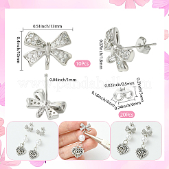 5 пара фурнитуры для сережек-гвоздиков из латуни с покрытием и кубическим цирконием&nbsp;KK-SC0006-78P