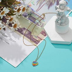 Collana con ciondolo a forma di cuore intrecciato con semi giapponesi color arcobaleno con catene in acciaio inossidabile 304 per donna&nbsp;NJEW-MZ00005