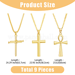 9шт. 9 стиля ожерелья с подвесками-крестами из нержавеющей стали и сплава&nbsp;NJEW-FI0001-21