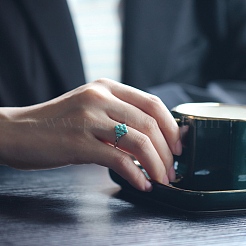 Регулируемое кольцо из искусственной бирюзы с одним кольцом из стерлингового серебра.&nbsp;RJEW-C155-07