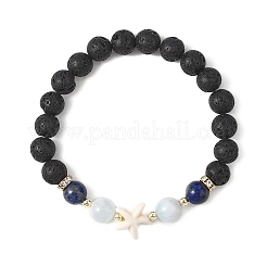3 bracciale elastico rotondo in pietra lavica naturale&nbsp;BJEW-JB12789