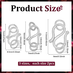 6 шт. 3 стиля 925 застежки S-образной формы из стерлингового серебра&nbsp;STER-ME0001-37