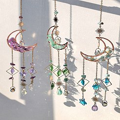Natürliche Topas-Jade-Chips Mond-Anhänger-Dekorationen&nbsp;HJEW-FS00027-01