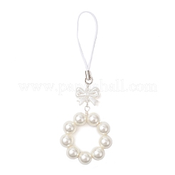 Ciondolo decorativo con perle finte in ABS e fiocco in conchiglia rotonda&nbsp;X1-HJEW-TA00363