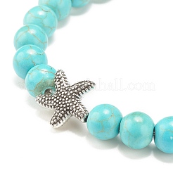 3 pièces 3 bracelets extensibles en perles de pierres précieuses mélangées naturelles et synthétiques de style serti d'étoiles de mer en alliage pour les femmes&nbsp;BJEW-JB08185