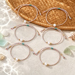 Sommerliche Armbandsets mit runden Naturperlen aus Süßwasserperlen und geflochtener Baumwollschnur für Damen&nbsp;ZJ7580-1