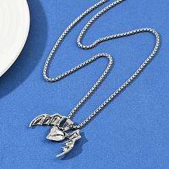 Хеллоуин сплав сердце с крыльями летучей мыши кулон 201 нержавеющая сталь коробка цепи ожерелья для женщин мужчин&nbsp;LS-NJEW-A056-01P