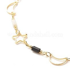 Cavigliera in ottone con catena a maglie a stella e luna con perle di vetro da donna&nbsp;AJEW-AN00478