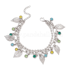 Браслеты из двухслойной цепи Figaro и шариков из нержавеющей стали Leaf 304&nbsp;BJEW-JB13177-02