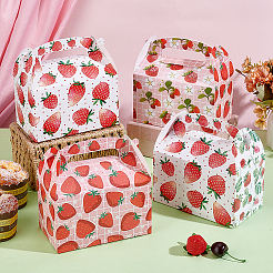 12 шт. 2-х цветные складные коробки для конфет с ручкой из бумаги с принтом клубники&nbsp;CON-WH0085-164