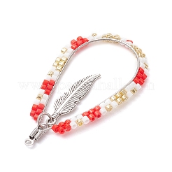 Каплевидная подвеска из стеклянного бисера в стиле бохо с перьями&nbsp;PALLOY-MZ00589-03