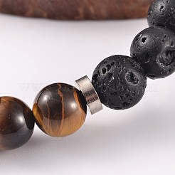 Bracelets extensibles perlés en pierre de lave naturelle&nbsp;BJEW-JB02184-03
