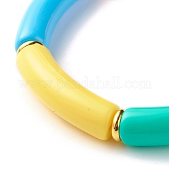 Bracciale elasticizzato con perline a tubo curvo in acrilico color caramello per ragazze donne&nbsp;BJEW-JB07297-02