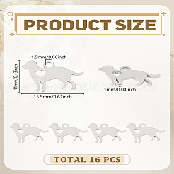 16 шт. подвески в виде силуэта щенка из нержавеющей стали 304&nbsp;STAS-LP0003-21