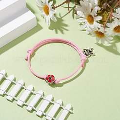 Bracciale in cordoncino di fiori smaltati con perline e ciondolo a forma di farfalla&nbsp;BJEW-JB07677
