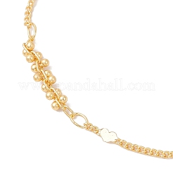 Браслеты из латунных звеньев в форме сердца и круглых бусин для женщин&nbsp;BJEW-JB12188