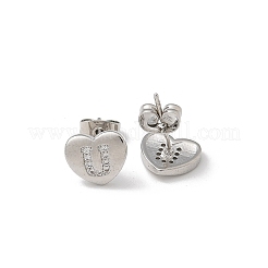 Orecchini a bottone con micro pavé di zirconi chiari in ottone placcato cremagliera&nbsp;EJEW-K299-01P-U