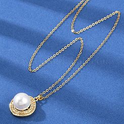 Полукруглый латунный микропаве кубический цирконий кулон ожерелья для женщин&nbsp;NJEW-C076-07G