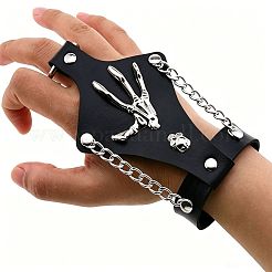 Arnés de mano de cuero sintético con calavera de aleación punk&nbsp;WGCFF43-01