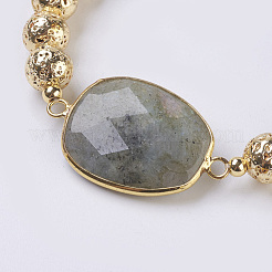 Гальванические браслеты из натурального вулканического камня и натурального матового амазонита&nbsp;BJEW-P078-01D