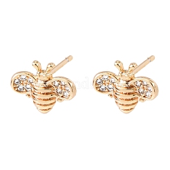 Pendientes de botón con diseño de abejas de circonitas cúbicas transparentes y micropavé de latón&nbsp;EJEW-L278-10G