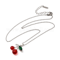 Ciondolo in ottone con micro pavé di zirconi cubici trasparenti e resina color ciliegia rossa&nbsp;NJEW-H092-02P