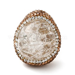Овальное регулируемое кольцо из натурального кристалла кварца со стразами&nbsp;RJEW-E052-01G