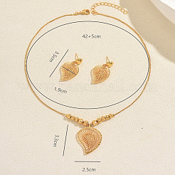 Ensemble élégant collier pendentif feuille creuse en laiton et boucles d'oreilles assorties pour événements féminins&nbsp;IV5580