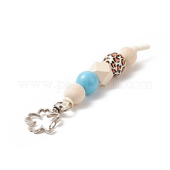 Porte-clés pendentif perlé en bois cube & rond & octogone&nbsp;KEYC-JKC00463