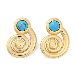 Серьги-гвоздики спиральные из нержавеющей стали 304 с синтетической бирюзой для женщин&nbsp;EJEW-U046-13G