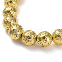 Bracciali elasticizzati con perle di roccia lavica naturale galvanica&nbsp;BJEW-G623-01G-8mm