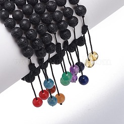 7 Uds. Juego de 7 pulseras de cuentas trenzadas de piedras preciosas naturales y cuentas de madera y roca de lava natural&nbsp;BJEW-JB08836